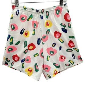Vintage 80s White‎ Pink Green Draw String High Rise Bermuda Shorts